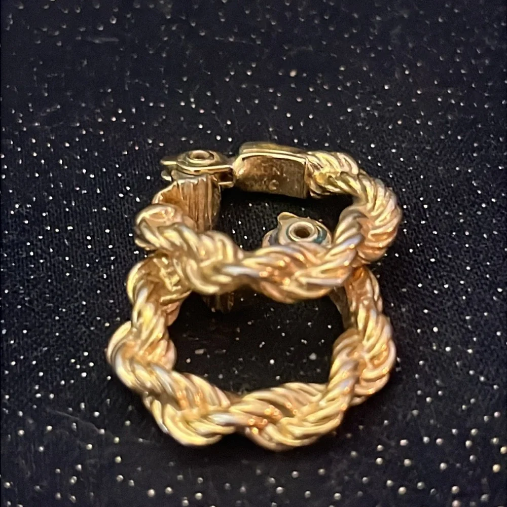 Gold Tone Twist Hoop Earrings - Picture 2 of 3